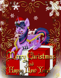 Size: 1024x1297 | Tagged: safe, artist:xaneas, twilight sparkle, alicorn, pony, g4, blackletter, candy, candy cane, christmas, female, food, hat, holiday, mare, merry christmas, santa hat, solo, twilight sparkle (alicorn)