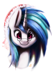 Size: 1300x1900 | Tagged: safe, artist:moondreamer16, dj pon-3, vinyl scratch, pony, unicorn, g4, bust, christmas, female, glasses, hat, holiday, looking at you, mare, portrait, santa hat, smiling, solo