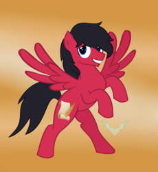 Size: 1297x1409 | Tagged: safe, oc, oc only, oc:fable prose, pegasus, pony, abstract background, black mane, male, original, red and black oc, solo, stallion, writer