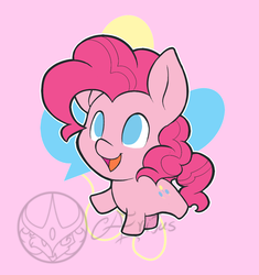 Size: 1000x1063 | Tagged: safe, artist:aeritus, pinkie pie, earth pony, pony, g4, chibi, cute, cutie mark background, diapinkes, female, no pupils, open mouth, smiling, solo