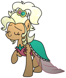Size: 2000x2372 | Tagged: safe, artist:raptorfarts, applejack, earth pony, pony, g4, alternate hairstyle, applejewel, clothes, dress, female, high res, raised hoof, simple background, solo, transparent background