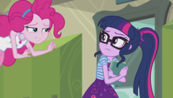 Size: 1272x716 | Tagged: safe, screencap, pinkie pie, sci-twi, twilight sparkle, equestria girls, g4, my little pony equestria girls: better together, stressed in show, stressed in show: pinkie pie, geode of sugar bombs