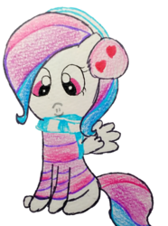 Size: 912x1224 | Tagged: safe, artist:sumi-mlp25, edit, editor:binkyt11, oc, oc only, oc:strawberry breeze, pegasus, pony, 2018 community collab, derpibooru community collaboration, clothes, earmuffs, female, looking at you, scarf, simple background, smiling, solo, striped sweater, sweater, traditional art, transparent background