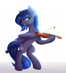 Size: 1125x1250 | Tagged: safe, artist:d-sixzey, oc, oc only, oc:nyreen, oc:nyreen eventide, pegasus, pony, colored wings, gradient background, gradient wings, musical instrument, simple background, solo, standing, violin