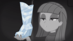 Size: 1272x716 | Tagged: safe, screencap, maud pie, equestria girls, g4, my little pony equestria girls: better together, rarity investigates: the case of the bedazzled boot, rarity investigates: the case of the bedazzled boot: applejack, boot, female, grayscale, monochrome, solo