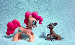 Size: 1600x960 | Tagged: safe, artist:kuren247, pinkie pie, deer, earth pony, pony, reindeer, g4, action figure, crossover, figurine, irl, merry christmas, photo, rankin/bass, rudolph the red nosed reindeer, sitting, toy, tribute