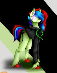 Size: 900x1152 | Tagged: safe, artist:purediamond360, oc, oc only, oc:melani, earth pony, pony, clothes, female, glowing eyes, hoodie, mare, solo