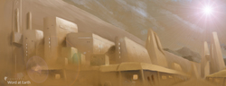 Size: 1622x622 | Tagged: safe, artist:aidelank, barely pony related, city, crepuscular rays, scenery, science fiction, sun