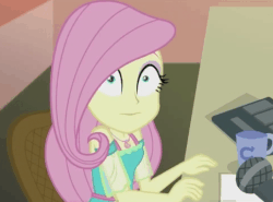 Size: 484x358 | Tagged: safe, screencap, fluttershy, equestria girls, fluttershy's butterflies, fluttershy's butterflies: rainbow dash, g4, my little pony equestria girls: better together, animated, clothes, cute, female, geode of fauna, gif, loop, magical geodes, nope, reaction image, shyabetes