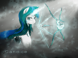 Size: 2400x1800 | Tagged: safe, artist:aidelank, oc, oc only, oc:candice, pony, unicorn, arrow, bow (weapon), cape, clothes, diadem, female, magic, mare, quiver, smiling, smirk, snow, solo