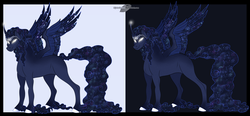 Size: 2100x975 | Tagged: safe, artist:bijutsuyoukai, oc, oc only, oc:shadow essence, alicorn, pony, female, glowing eyes, offspring, parent:pony of shadows, parent:princess luna, parents:luna of shadows, solo