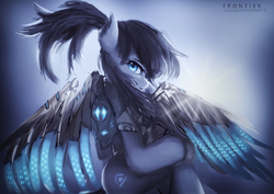 Size: 3508x2480 | Tagged: safe, artist:aidelank, oc, oc only, pegasus, pony, armor, female, high res, mare, ponytail, science fiction, solo