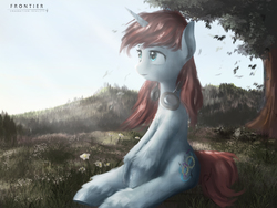 Size: 2400x1800 | Tagged: safe, artist:aidelank, oc, oc only, pony, unicorn, female, flower, forest, headphones, leaves, mare, solo, tree