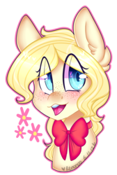 Size: 1743x2591 | Tagged: safe, artist:bunxl, oc, oc only, pony, bow, bowtie, freckles, heart, heart eyes, looking at you, open mouth, open smile, smiling, smiling at you, solo, wingding eyes