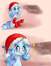 Size: 1024x1303 | Tagged: safe, artist:akemiarts1, oc, oc only, oc:winter doodle, crystal pony, pony, christmas, clothes, costume, hat, holiday, it chrismas, meme, merry christmas, ponified animal photo, ponified meme, santa costume, santa hat, silly, silly pony, solo, tongue out