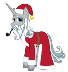 Size: 3000x3200 | Tagged: safe, artist:cheezedoodle96, star swirl the bearded, pony, unicorn, g4, .svg available, belt, christmas, clothes, costume, high res, holiday, looking at you, male, pipe, robe, santa costume, smiling, solo, stallion, svg, vector