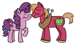Size: 2317x1366 | Tagged: safe, artist:raptorfarts, big macintosh, sugar belle, earth pony, pony, unicorn, g4, boop, duo, female, male, mutual booping, noseboop, ship:sugarmac, shipping, simple background, straight, transparent background