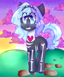 Size: 2500x3000 | Tagged: safe, artist:bunxl, oc, oc only, earth pony, pony, bone, clothes, costume, grin, heart, heart eyes, high res, skeleton, skeleton costume, smiling, solo, wingding eyes