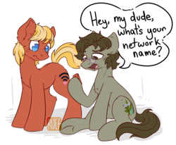 Size: 3476x2862 | Tagged: safe, artist:ruef, oc, oc only, oc:dank nugs, oc:hot spot, pony, cellphone, commission, dialogue, high res, networking, phone, smartphone, wi-fi