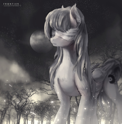 Size: 2480x2521 | Tagged: safe, artist:aidelank, oc, oc only, pegasus, pony, blind, blindfold, high res, moon, night, particles, tree