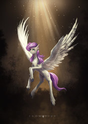 Size: 1024x1448 | Tagged: safe, artist:aidelank, fluttershy, pony, g4, crying, female, flying, particles, sad, solo, spotlight