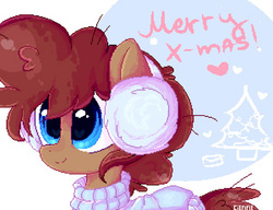 Size: 2000x1533 | Tagged: safe, alternate version, artist:cienneart, oc, oc only, oc:latch, earth pony, pony, christmas, clothes, cute, earmuffs, holiday, pixel art, simple background, solo