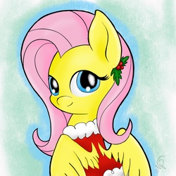 Size: 2048x2048 | Tagged: safe, artist:coloringrainclouds, fluttershy, pony, g4, clothes, female, high res, looking at you, looking back, smiling, solo, traditional art