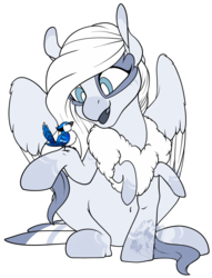 Size: 600x784 | Tagged: safe, artist:breloomsgarden, oc, oc only, oc:dottie dove, bird, bird pone, blue jay, pegasus, pony, auxillary limbs, beak, bird hybrid, commission, extra legs, fluffy, solo, species, unshorn fetlocks