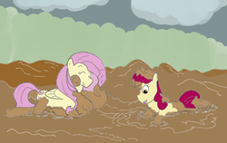 Size: 789x500 | Tagged: safe, artist:php162, apple bloom, fluttershy, g4, mud