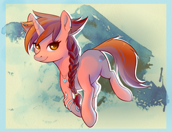 Size: 1345x1034 | Tagged: safe, artist:ghst-qn, oc, oc only, oc:ruby quartz, pony, snake, unicorn, braid, female, gem, horn, jewelry, looking at you, mare, solo