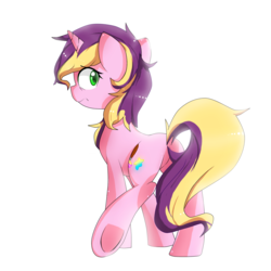 Size: 1400x1400 | Tagged: safe, oc, oc only, oc:painter star, pony, unicorn, looking at you, looking back, looking back at you, simple background, solo, white background