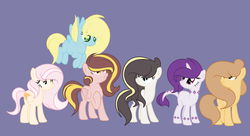 Size: 3128x1704 | Tagged: safe, artist:rose-moonlightowo, oc, oc only, dracony, earth pony, hybrid, pegasus, pony, female, mare, simple background