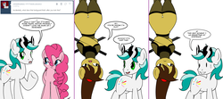 Size: 1808x800 | Tagged: safe, artist:dekomaru, pinkie pie, oc, oc:dazzle, oc:hattori, earth pony, pegasus, pony, tumblr:ask twixie, g4, ask, comic, female, male, mare, oh crap, stallion, tumblr, upside down