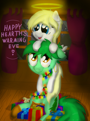 Size: 798x1080 | Tagged: safe, artist:nuxersopus, oc, oc only, christmas, curtains, hearth's warming eve, holiday, night, present, window