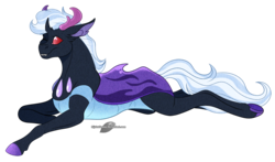 Size: 1200x705 | Tagged: safe, artist:bijutsuyoukai, oc, oc only, oc:llusion, changepony, pony, male, offspring, parent:pharynx, parent:trixie, parents:phartrix, prone, simple background, solo, transparent background
