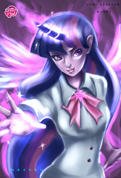Size: 2584x3776 | Tagged: safe, artist:bunsogen, twilight sparkle, human, equestria girls, g4, clothes, female, high res, horn, horned humanization, humanized, magic, smiling, solo, winged humanization, wings