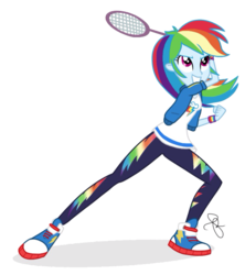 Size: 1819x2048 | Tagged: safe, artist:ilaria122, rainbow dash, equestria girls, equestria girls series, g4, stressed in show, stressed in show: rainbow dash, clothes, converse, female, not a vector, pants, shoes, simple background, sneakers, solo, sports, tennis, tennis racket, transparent background