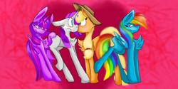 Size: 1366x685 | Tagged: safe, artist:silver-storm10503, applejack, rainbow dash, rarity, twilight sparkle, alicorn, pony, g4, blushing, female, lesbian, rainbow the shipper, ship:rarijack, shipper on deck, shipping, simple background, twilight sparkle (alicorn), twilight the shipper