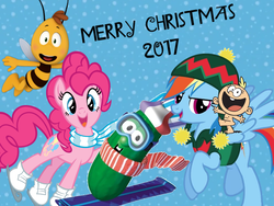 Size: 800x600 | Tagged: safe, artist:ianpony98, pinkie pie, rainbow dash, g4, christmas, holiday, larry the cucumber, lily loud, the loud house, veggietales, willy the bee
