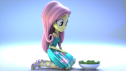 Size: 3840x2160 | Tagged: safe, artist:efk-san, fluttershy, equestria girls, g4, my little pony equestria girls: better together, 3d, bowl, clothes, feet, female, food, high res, kneeling, lace sandals, salad, sandals, toes