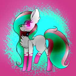 Size: 2000x2000 | Tagged: safe, artist:creadorachan, oc, oc only, earth pony, pony, abstract background, blushing, chest fluff, choker, female, high res, mare, raised hoof, solo