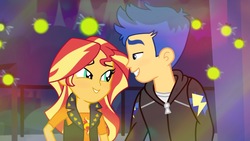 Size: 1280x720 | Tagged: safe, artist:flashimmer, flash sentry, sunset shimmer, firefly (insect), equestria girls, equestria girls series, g4, star crossed, female, male, ship:flashimmer, shipping, straight
