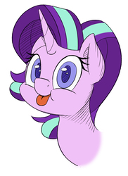 Size: 2000x2741 | Tagged: safe, artist:esfelt, starlight glimmer, pony, unicorn, g4, :p, bust, colored pupils, cute, female, glimmerbetes, high res, looking at you, mare, silly, simple background, solo, tongue out, white background