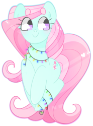 Size: 945x1280 | Tagged: safe, artist:vivian reed, minty, earth pony, pony, g3, christmas, christmas lights, female, generation leap, holiday, mare, simple background, solo, transparent background