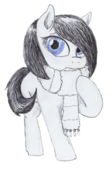 Size: 1004x1544 | Tagged: safe, artist:t72b, derpibooru exclusive, oc, oc only, earth pony, pony, 2018 community collab, derpibooru community collaboration, clothes, cute, female, mare, nervous, scarf, simple background, solo, standing, traditional art, transparent background