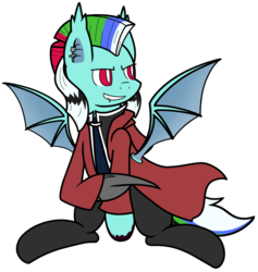 Size: 1024x1082 | Tagged: safe, artist:silver dash, oc, oc only, oc:cyanide serenade, bat pony, pony, clothes, cosplay, costume, edward elric, fullmetal alchemist, male, simple background, solo, transparent background