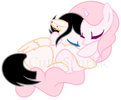 Size: 648x536 | Tagged: safe, artist:cutiesparkle, oc, oc only, oc:paint splash, oc:pinkster, pegasus, pony, unicorn, base used, cuddling, female, lesbian, mare, oc x oc, shipping, simple background, transparent background, watermark