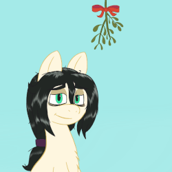 Size: 576x576 | Tagged: safe, artist:scraggleman, oc, oc only, oc:floor bored, earth pony, pony, animated, bedroom eyes, eyebrow wiggle, female, mare, mistletoe, simple background, solo