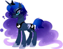 Size: 590x461 | Tagged: safe, artist:pandemiamichi, princess luna, pony, g4, alternate design, base used, ethereal mane, female, simple background, solo, starry mane, transparent background