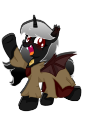 Size: 1224x1632 | Tagged: source needed, useless source url, safe, artist:mlp-and-anime-rock, oc, oc only, oc:baked potato, oc:potato, alicorn, bat pony, bat pony alicorn, horse, pony, bat pony oc, clothes, open mouth, simple background, solo, transparent background, waving